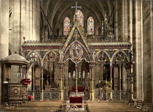 [Cathedral choir screen, Hereford, England]