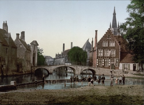 [Convent bridge and the spire of Notre Dame, Bruges, Belgium]